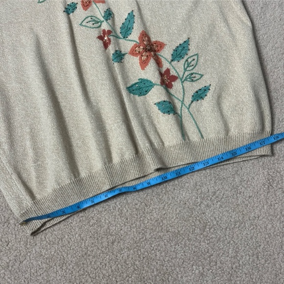 Alfred Dunner Sweater Short Sleeve Cotton Blend Fall Flower Embellished Size XL - Picture 9 of 12